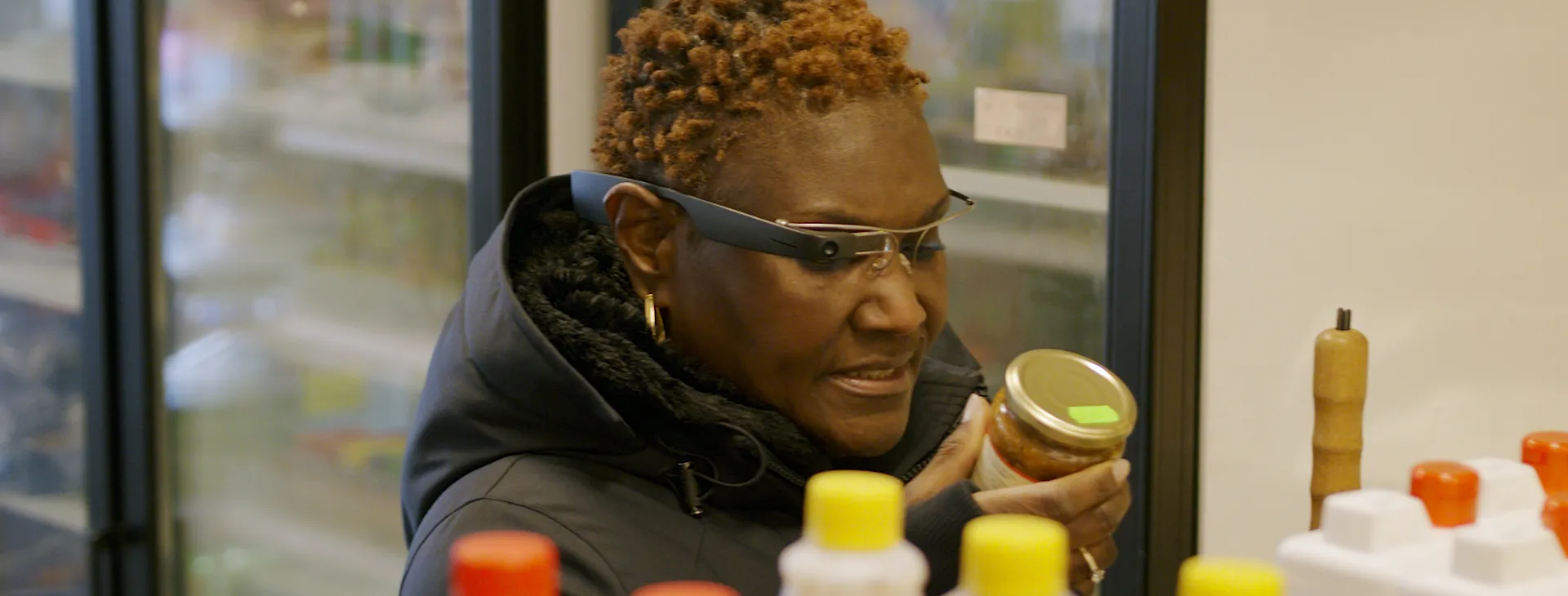 joy shopping at with the envision glassest the supermarke